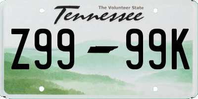 TN license plate Z9999K