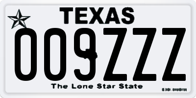 TX license plate 009ZZZ