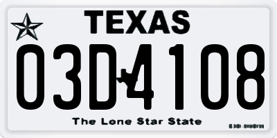 TX license plate 03D4108