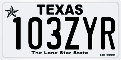 TX license plate 103ZYR