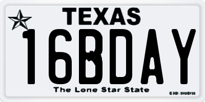 TX license plate 16BDAY