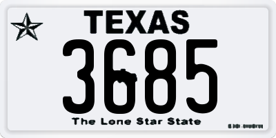 TX license plate 3685