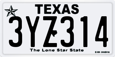 TX license plate 3YZ314