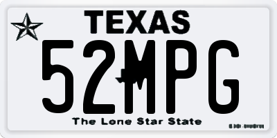 TX license plate 52MPG