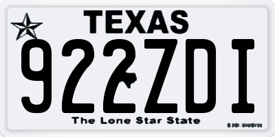 TX license plate 922ZDI