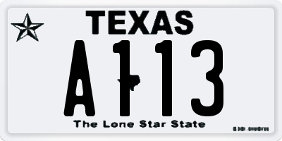 TX license plate A113