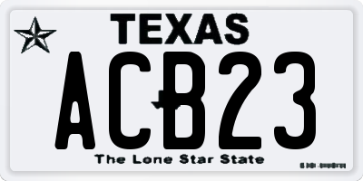 TX license plate ACB23