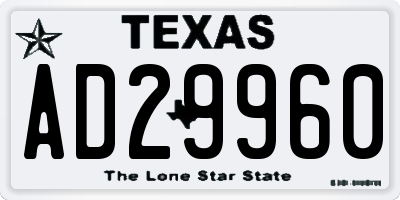 TX license plate AD29960