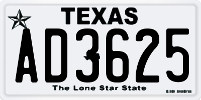 TX license plate AD3625