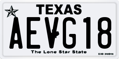 TX license plate AEVG18