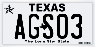 TX license plate AGS03