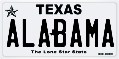 TX license plate ALABAMA