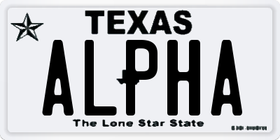 TX license plate ALPHA