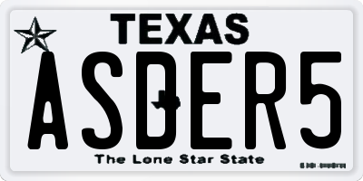 TX license plate ASDER5