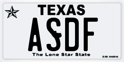 TX license plate ASDF