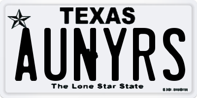 TX license plate AUNYRS