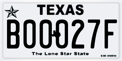 TX license plate B00027F