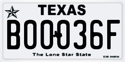 TX license plate B00036F