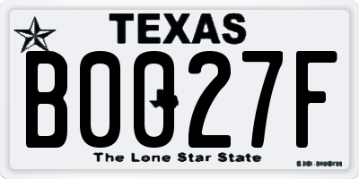 TX license plate B0027F