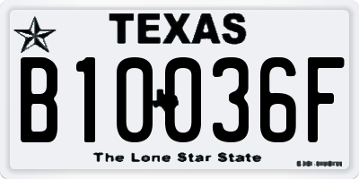 TX license plate B10036F