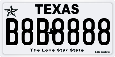 TX license plate B8B8888