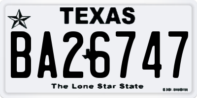 TX license plate BA26747