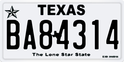 TX license plate BA84314