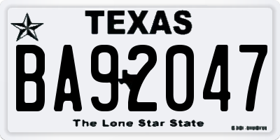 TX license plate BA92047