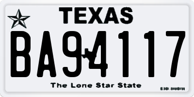 TX license plate BA94117