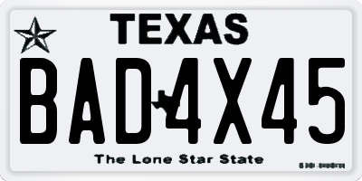 TX license plate BAD4X45