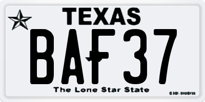 TX license plate BAF37