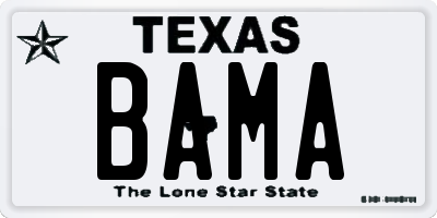 TX license plate BAMA