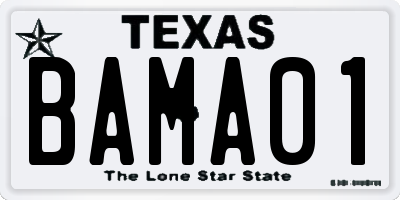 TX license plate BAMA01