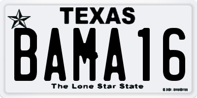 TX license plate BAMA16