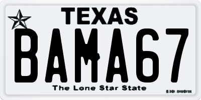 TX license plate BAMA67