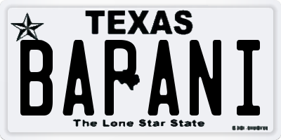 TX license plate BAPANI