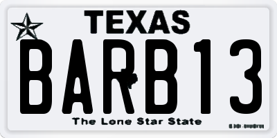 TX license plate BARB13