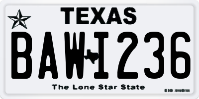 TX license plate BAWI236