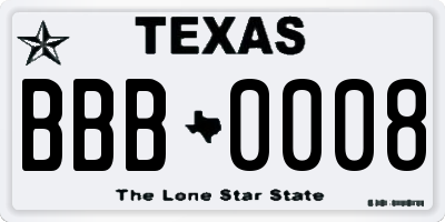 TX license plate BBB0008