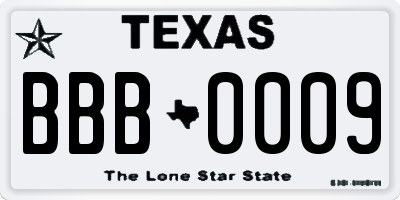 TX license plate BBB0009