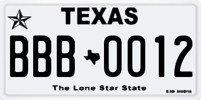 TX license plate BBB0012