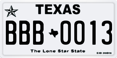 TX license plate BBB0013