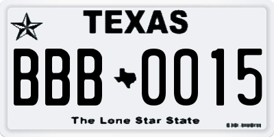 TX license plate BBB0015