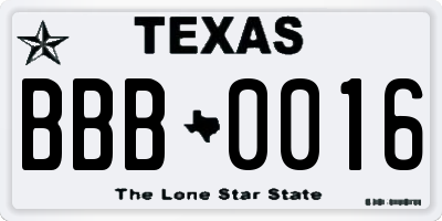 TX license plate BBB0016