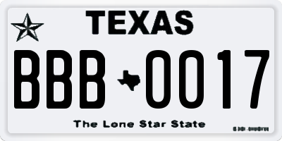 TX license plate BBB0017