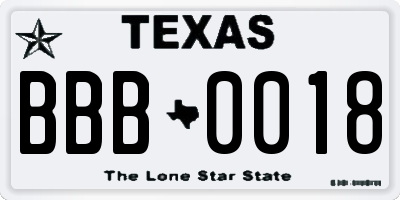 TX license plate BBB0018