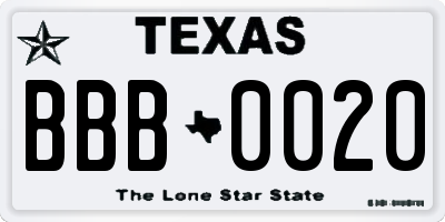 TX license plate BBB0020