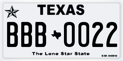 TX license plate BBB0022