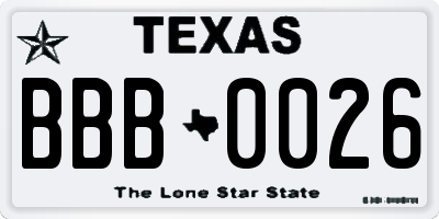 TX license plate BBB0026