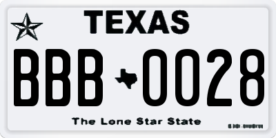 TX license plate BBB0028